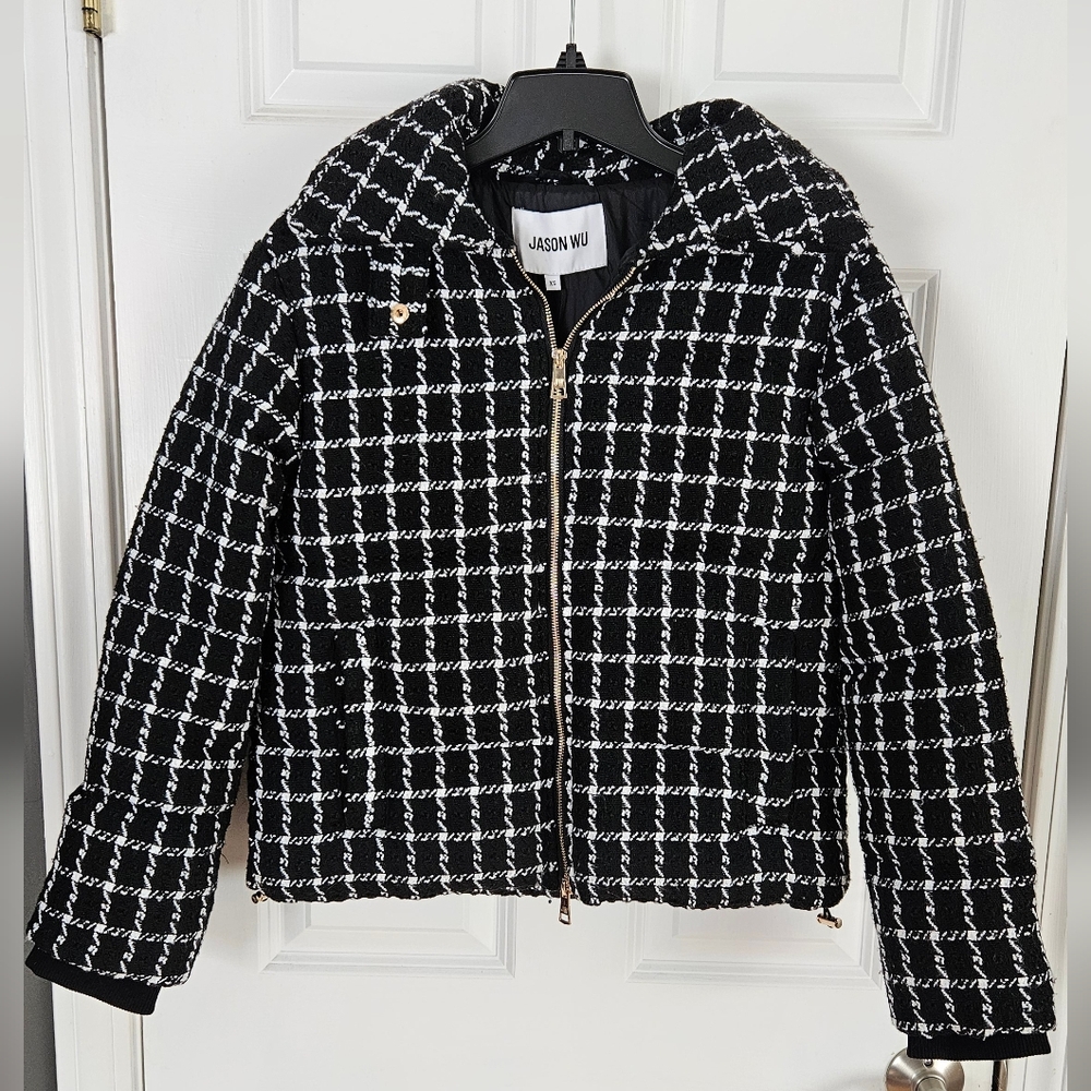 Jason Wu Black And White Tweed Puffer Jacket